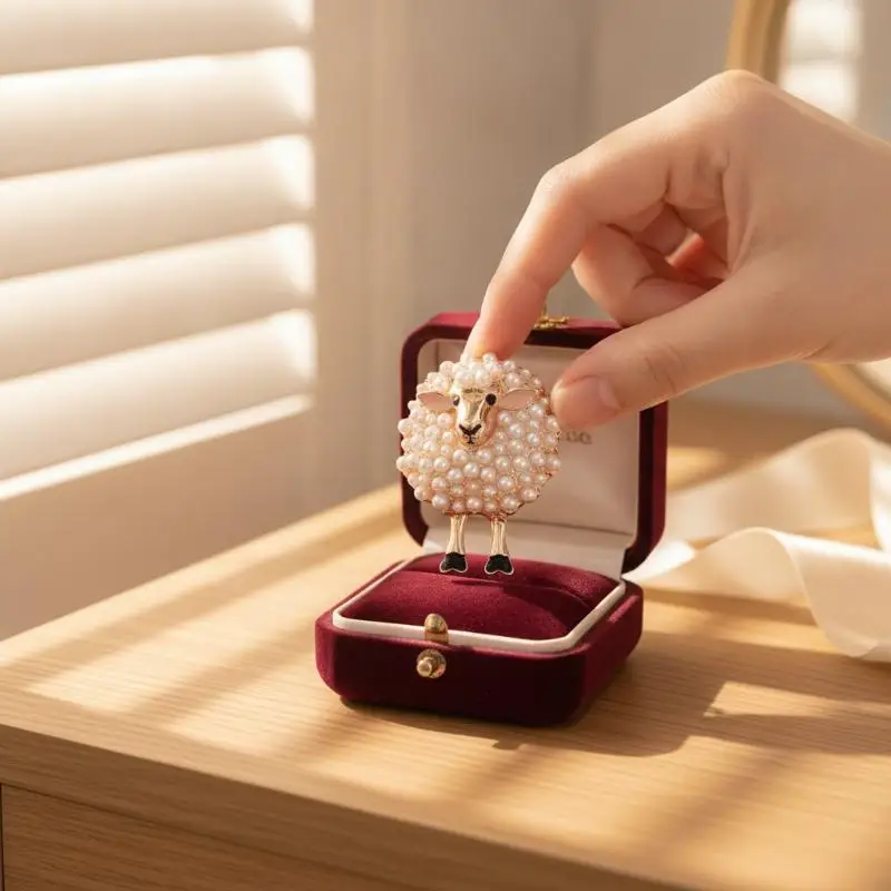 1Pcs Imitation Pearl Sheep Brooch Pin Cute Animal Shape Women Fashion Jewelry for Daily Wear Coat Bag Decoration