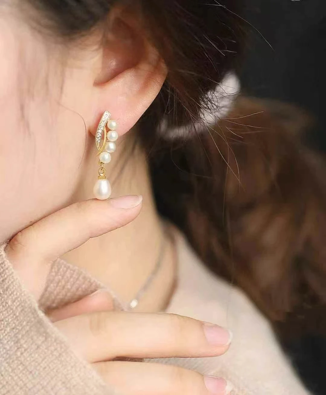 

925 Sterling Silver Oval 6-7mm Natural Freshwater Pearls Drop Earrings 9K Soild Gold Luxury Classic Fine Jewelry Retail/Custom