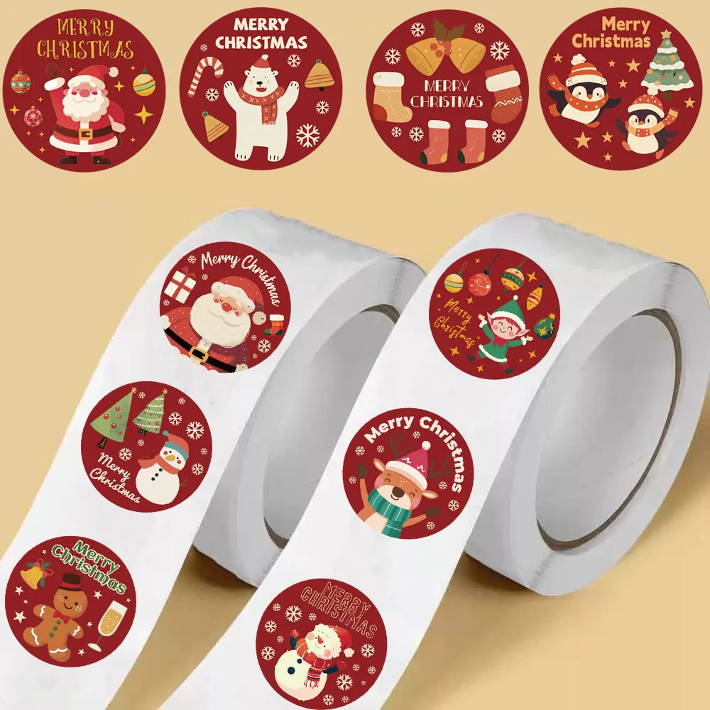 500 SZTUK Naklejek Świątecznych w Rolce, Wodoodporne, Personalizowane, do Laptopa, Kawy, Telefonu, Roweru, Motocykla, Bagażu