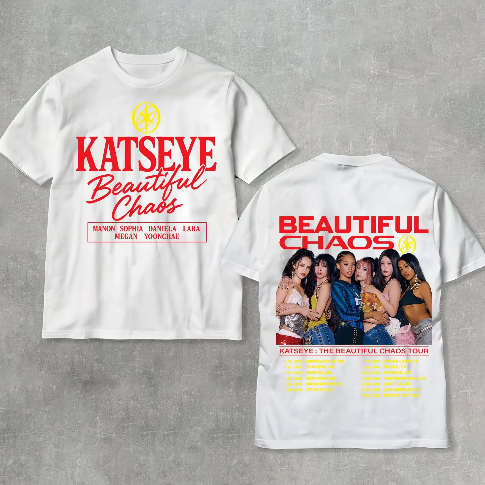 تي شيرت Retro Katseye The Beautiful Chaos Tour تي شيرت Katseye Kpop Tee Katseye Gnarly Gabriela قميص Katseye Beautiful Chaos Tracklist #2
