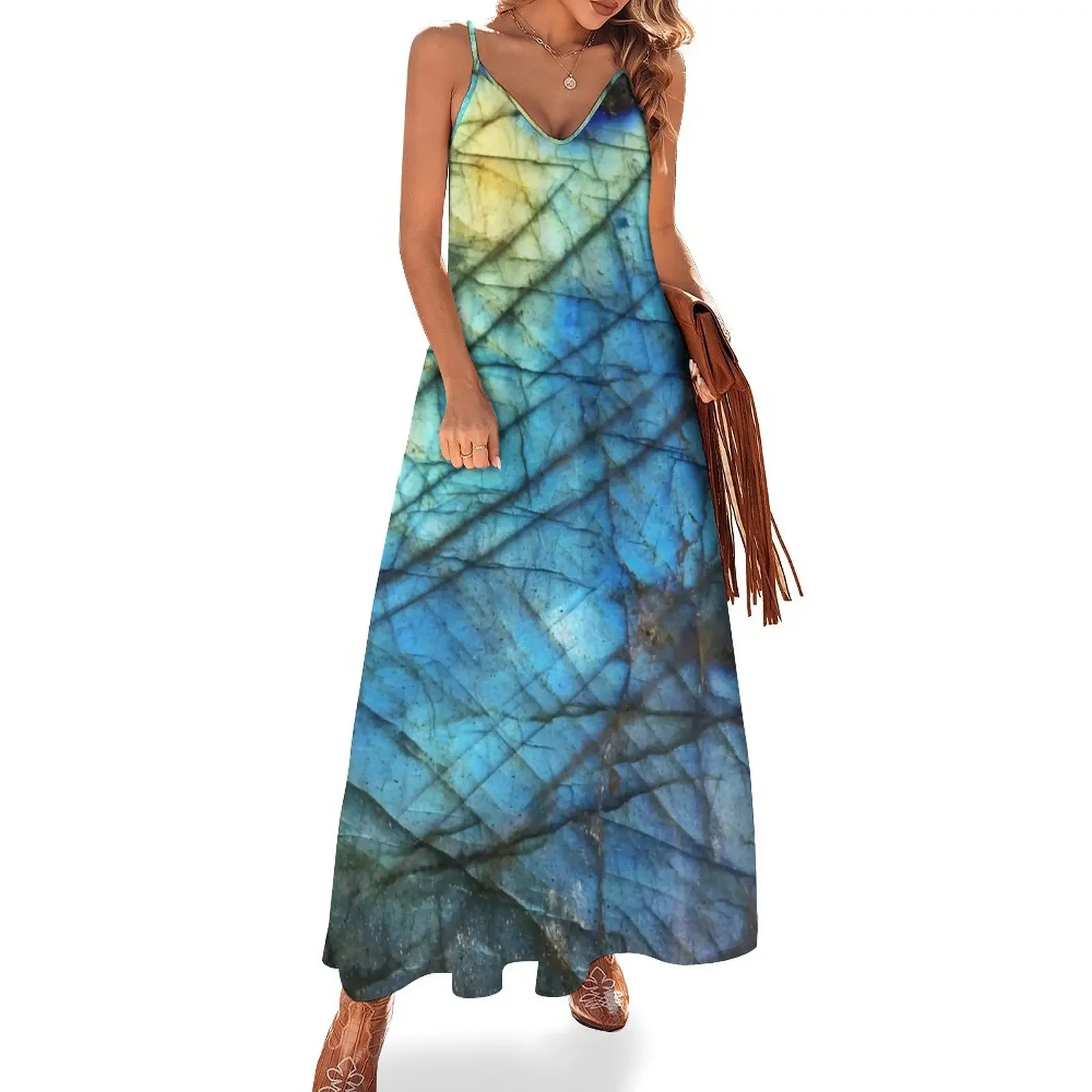 

Royal Blue Labradorite Sleeveless Dress Female dress clothes for women Clothing