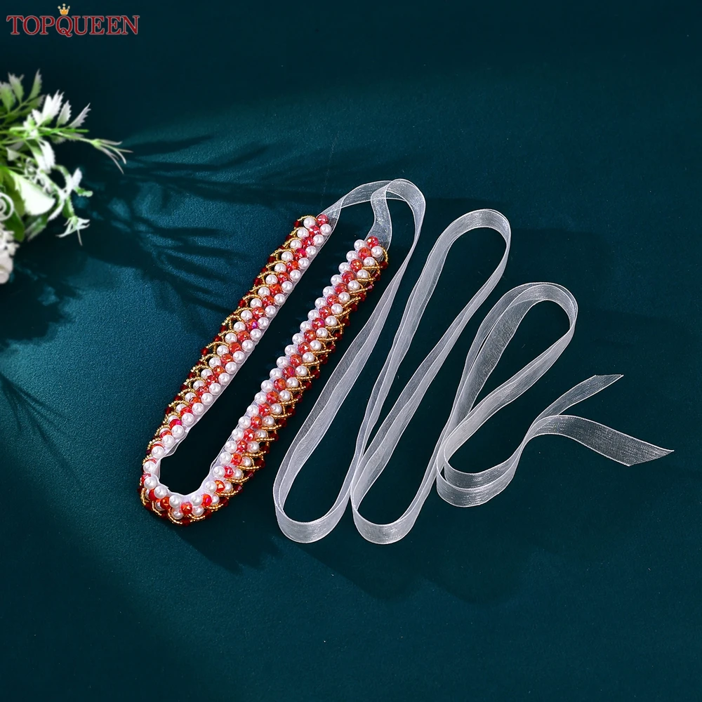 TOPQUEEN Burgundy Red Crystal Beaded Wedding Belt Bridesmaid Sash Christmas Costume Accessory Australian Wedding Season S289