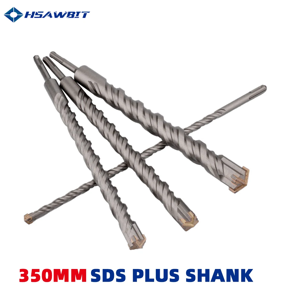 350mm Long Masonry Drill Bit SDS Plus Shank for Electric Hammer Tungsten Carbide Cross-Tip Diameter from 10 to 32mm