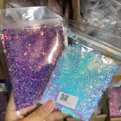 50g/bag Nail Hexagon Holographic Chunky Glitter Nail Tips Glitter Powder Mermaid Flakes Sparkly Glitter Resin Crystal Make up