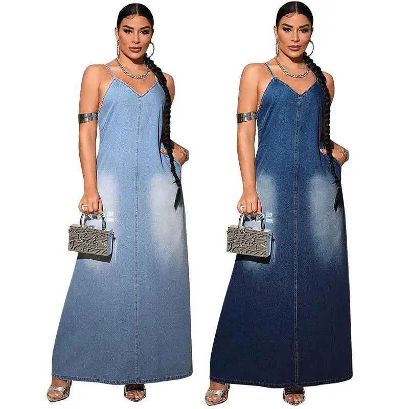 

Large Women's Denim Csole Long Dr Cotton A-Line Skirt No Sve Outdoor Busin Use Side Zipper Closure Autumn Season