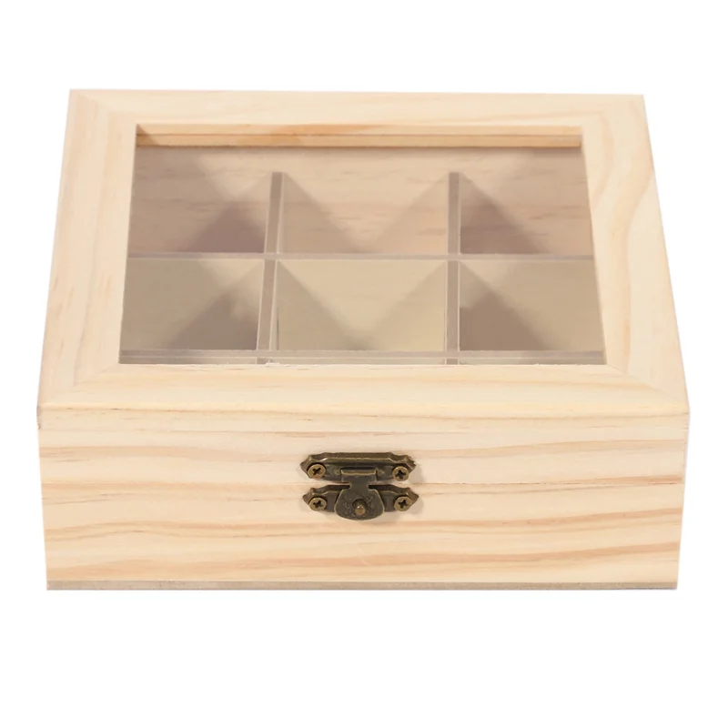 

ABUF-4X Wooden Tea Bag Jewelry Organizer Chest Storage Box 9 Compartments Tea Box Organizer Wood Sugar Packet Container