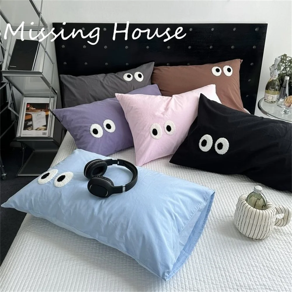 Cartoon Big Eyes Embroidered Pillow Cover Envelope Pillowcase Single Piece Seasonal Matching Pillow Cover