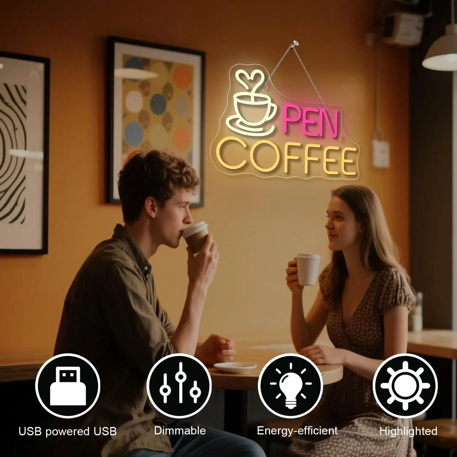 فتح النيون أضواء LED مقهى خلفية جدار الفن مضاء وديكورات باب محطة مقهى بار