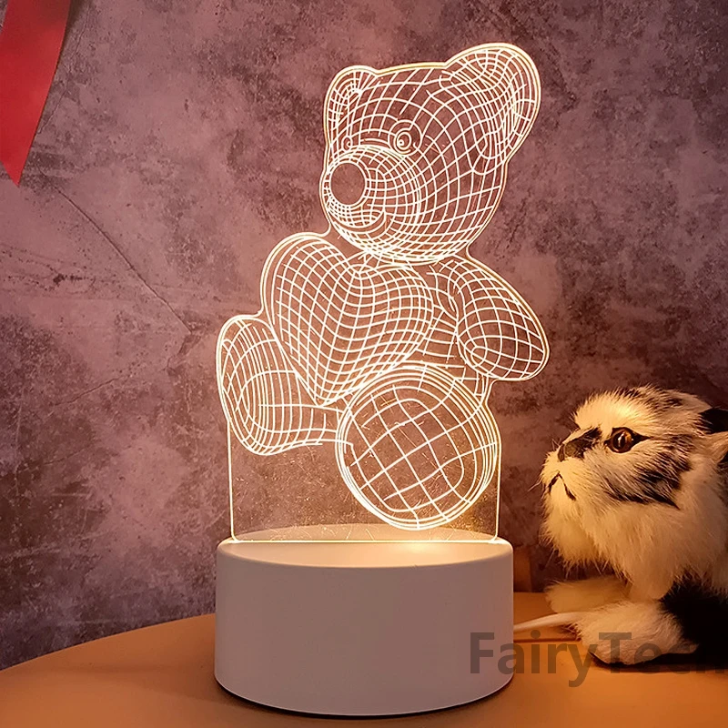 Cute 3D Night Lamp Desktop Night Light Boys and Girls Holiday Valentine\'s Day Gift Wedding Decorative Bedroom Bedside Table Lamp