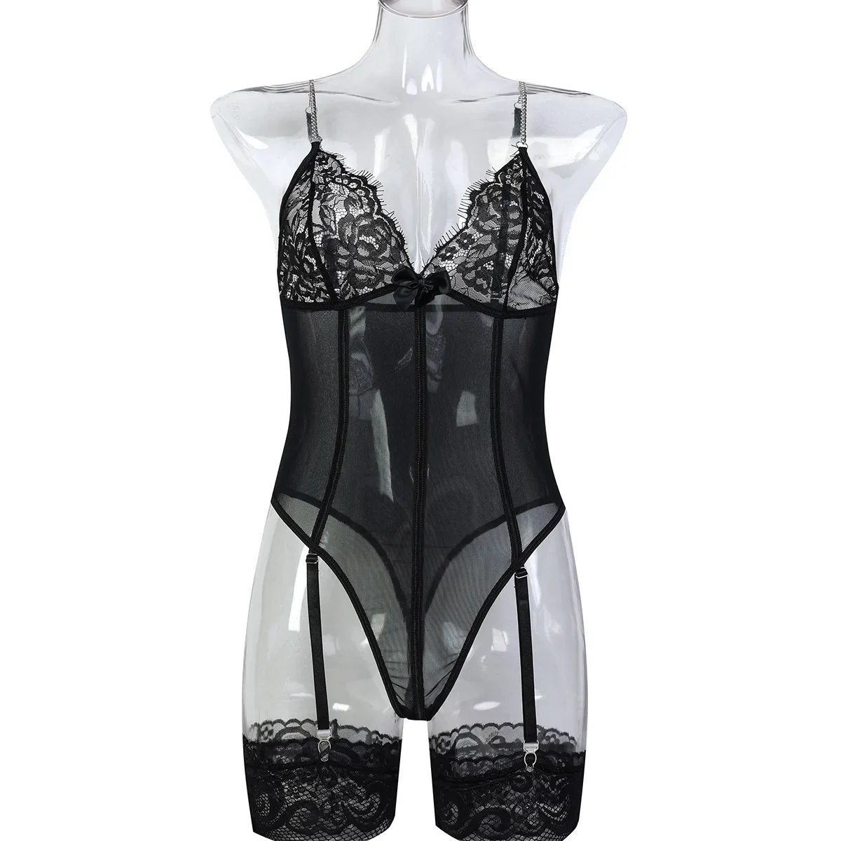 

Women Sexy Exotic Set See Through Thin Bodysuit Lace Floral Embroidery Lingerie Romper Ladies Underwear Exotic Bodysuit