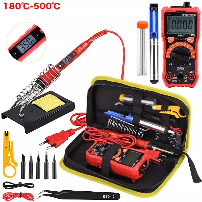 Soldering Iron Kit 80w Adjustable Temperature Welding Tool Set With Digital Multimeter