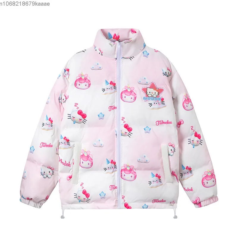 Sanrio Hello Kitty Winter New Cute Full Print Cotton Coat Korean Version Trendy Thick Warm Jacket For Women Loose Casual Clothes