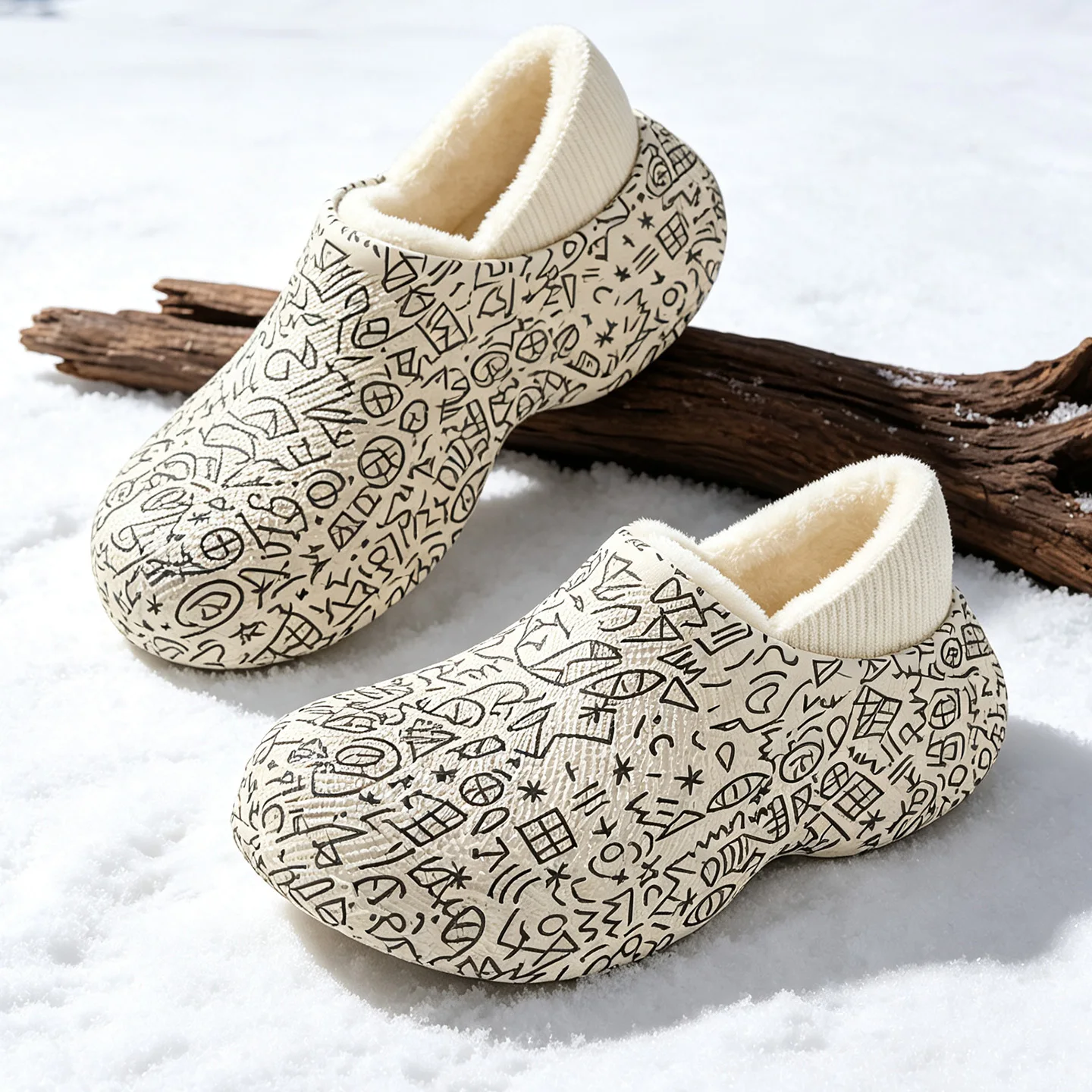Winterwarme Baumwoll-Hausschuhe für Damen und Herren, wasserdichte EVA-Doodle-Stiefel, mit Fleece gefüttert, dicke Sohle, rutschfest, für drinnen und draußen, Hausschuhe – Detail 12