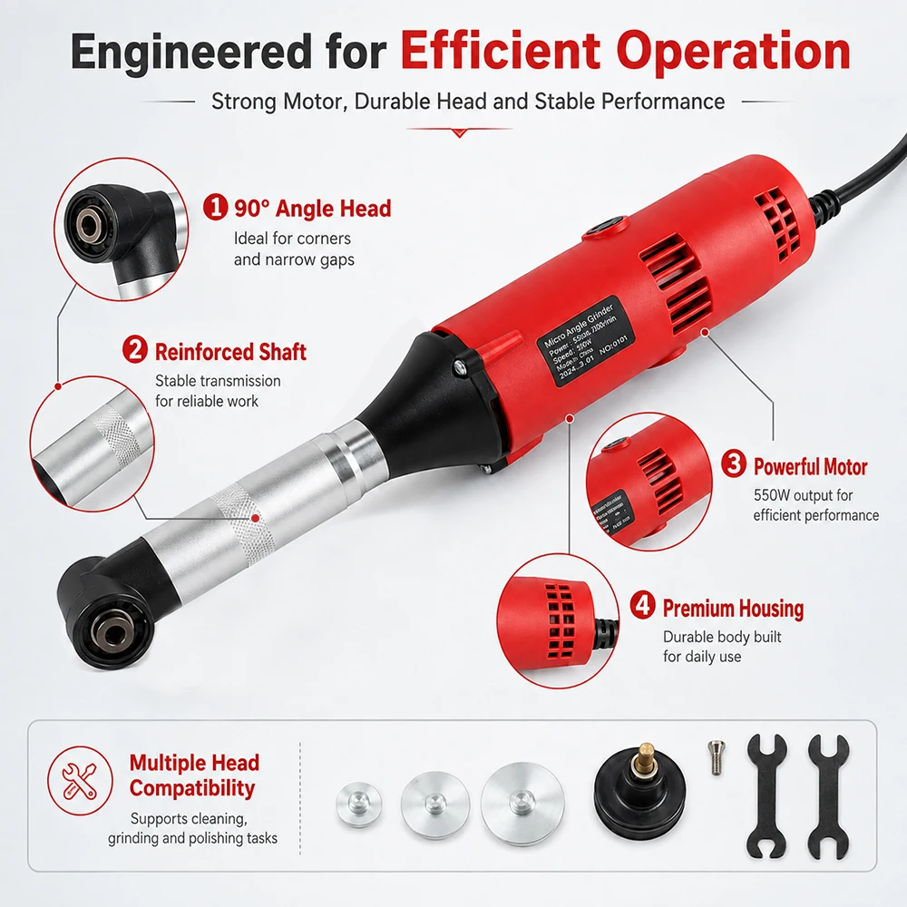 Portable Electric Tile Grout Cleaning Polishing Tool, 550W 90‑Degree Elbow Multi‑Purpose Angle Grinder for Grout Removal