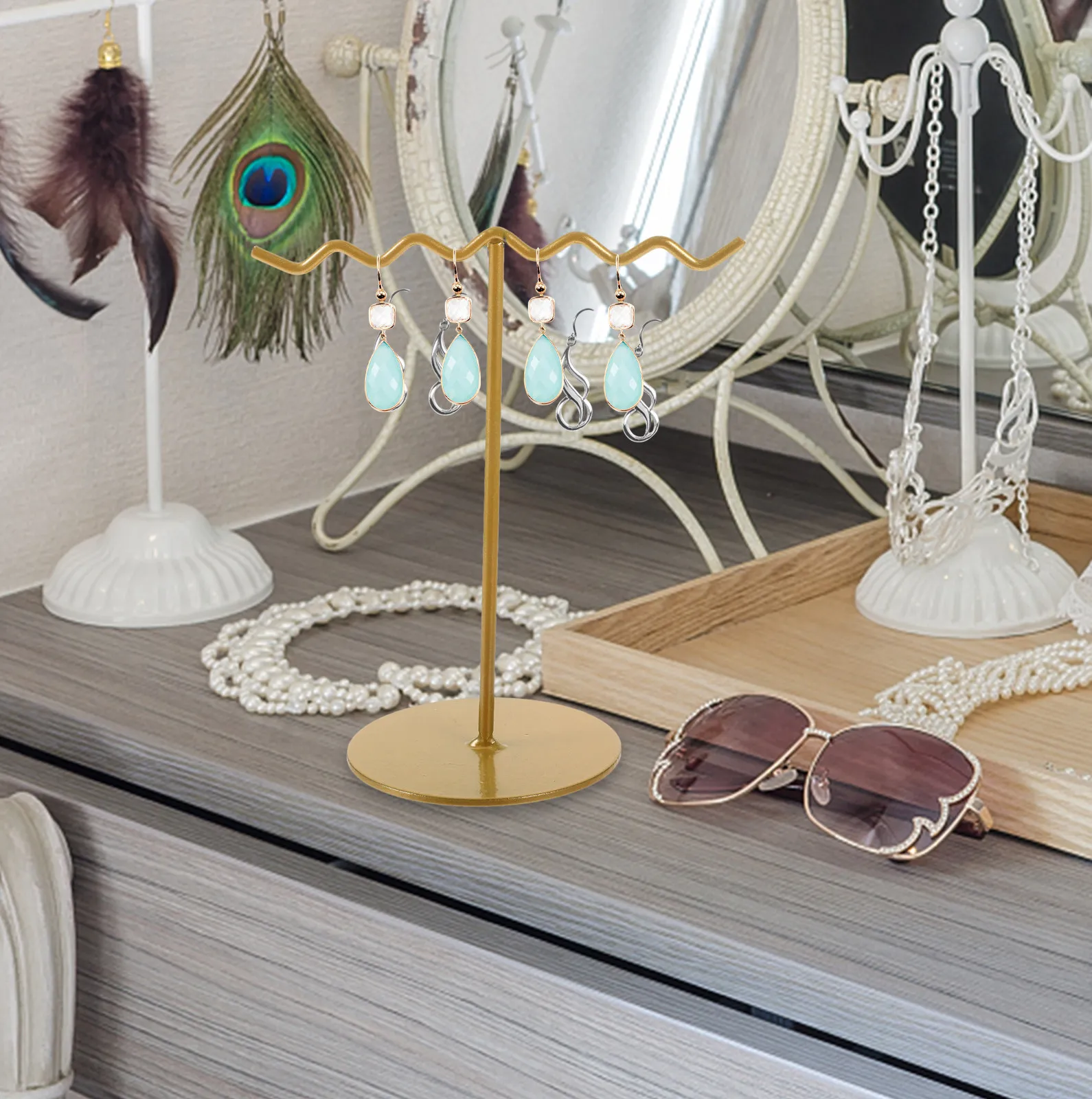 Jewelry Stand Organizer Iron Necklace Rack for Earrings Bracelets Jewelry Display Storage Dresser Bedside Table Retail Outlet