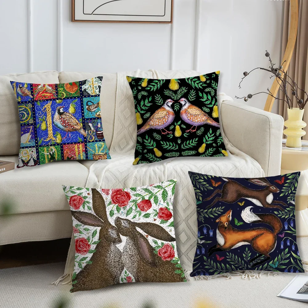 Fox c-Catherine soft Pillow Case for Sofa Living Room Home art office Decor r-Rowe Protective Cover Without Parrot PillowInsert