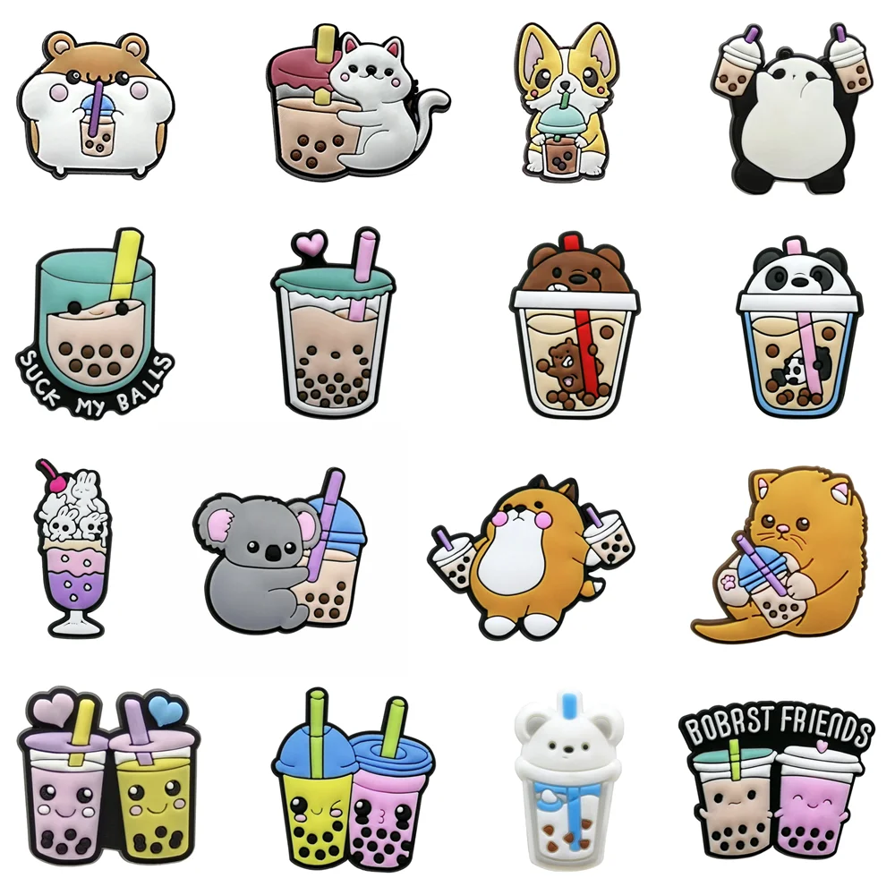 1PCS Cute Boba Tea PVC Shoe Charms Milk Tea Shoe Accessories Frappuccino Jeans Coffee Clog Pins Kids Women Shoe Decorations