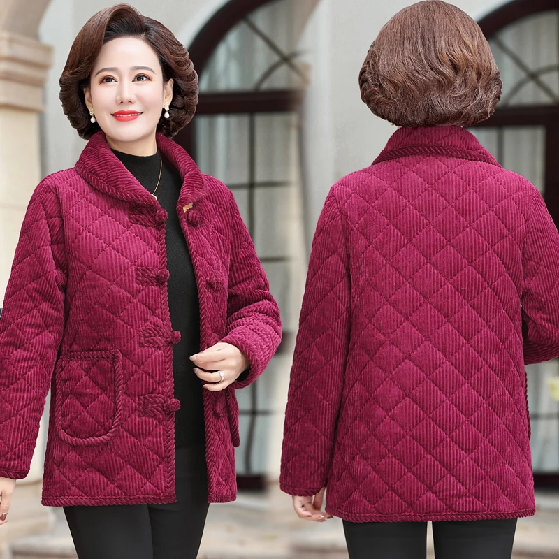 Casual Plus Velvet Thicken Coat Women  Middle Aged Mother Winter Jacket Cotton Padded Grandma Parkas  plus size women clothing