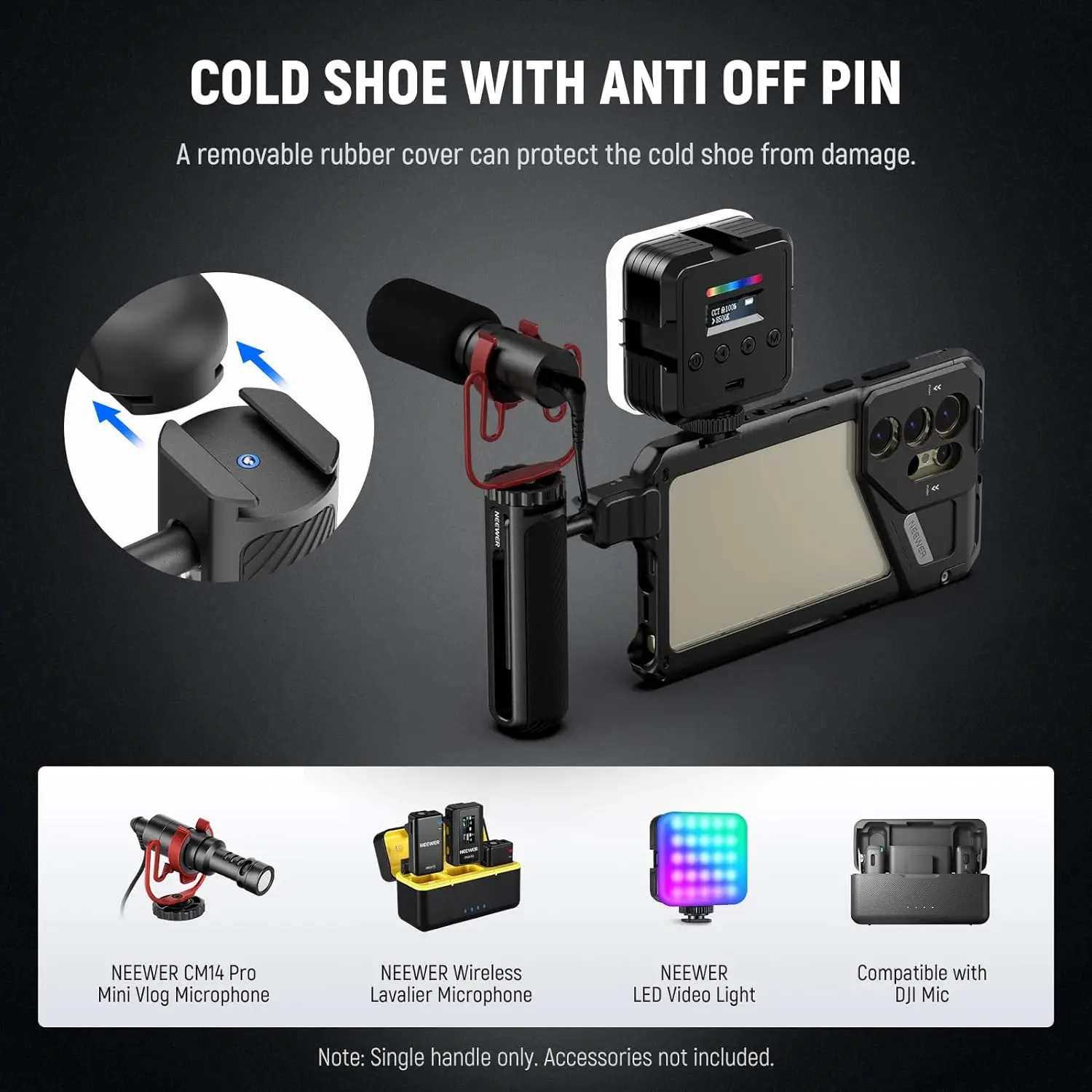 NEEWER PA045E Seitengriff mit Bluetooth-Fernauslöser für NEEWER 2. Generation Handyhalterung für iPhone 15 Pro/15 Pro Max S24 Ultra – Detail 6