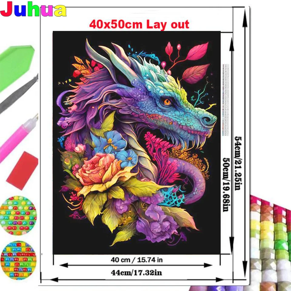 Mysterious Dragons Flower 5d Diy Diamond Painting New 2024 Full Diamond Mosaic Embroidery Cartoon Gothic Picture Home Decor