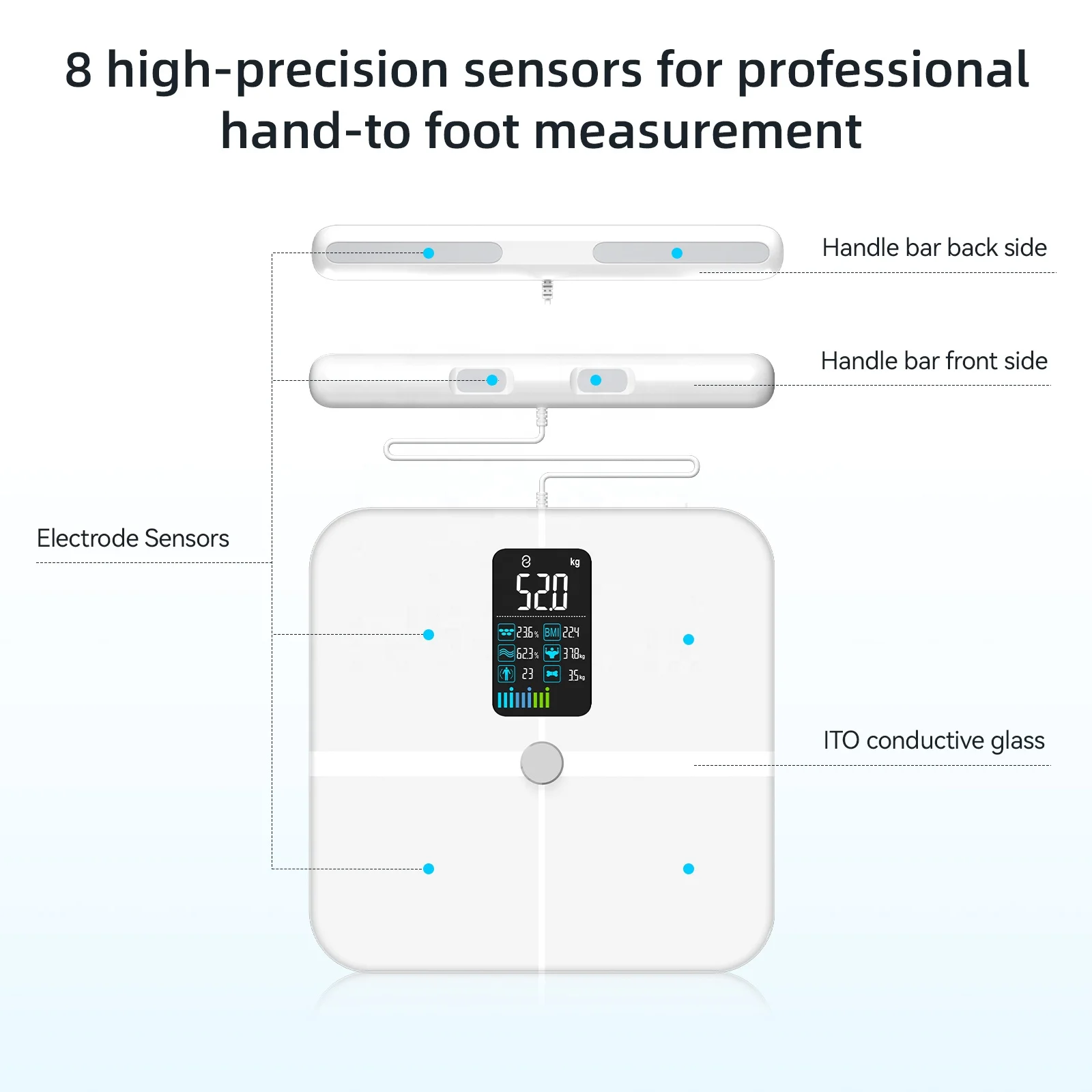 8 Electrodes Body Fat  Health Analyzer Scale With Smartphone App Smart Scale