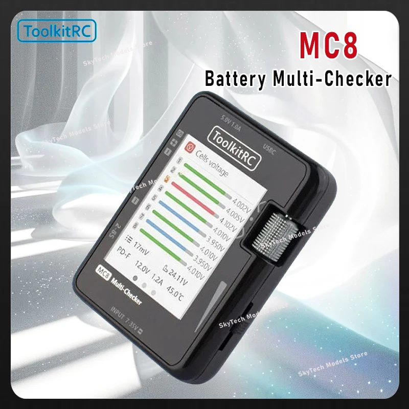 ToolkitRC MC8 XT60 35V 2-8S 32-bit ARM Processor Battery Multi-checker PWM/PPM/SBUS Readout, PWM Output USB-C Fast Charging