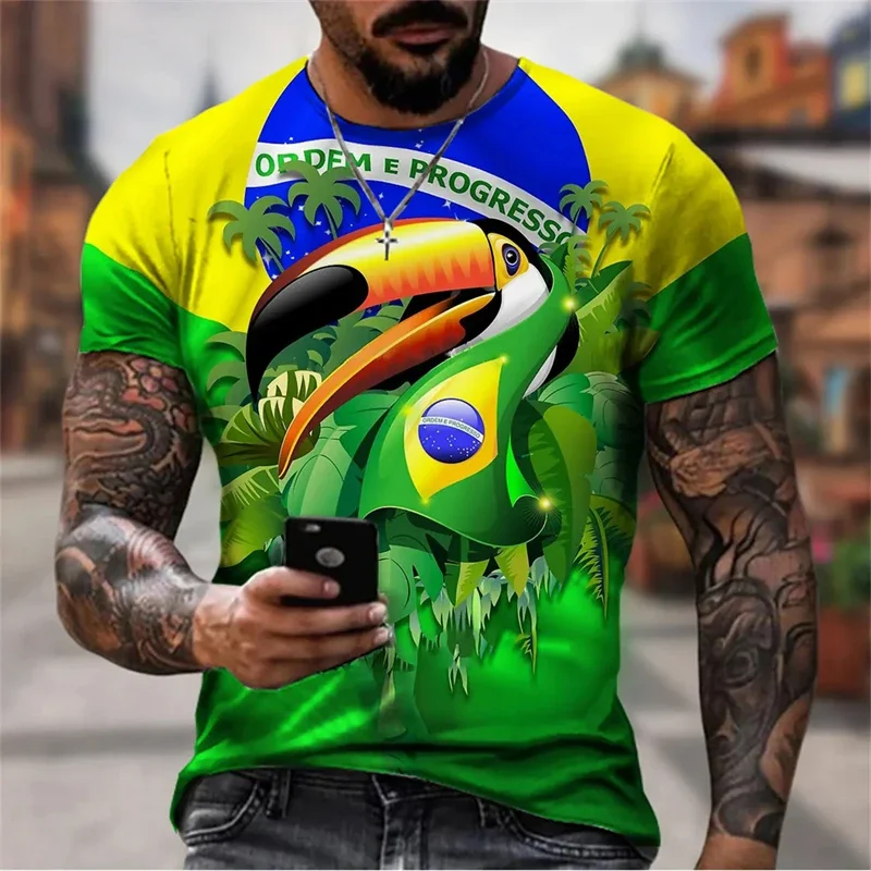 Brazilian flag 3D printed T-shirt, men's summer casual fashion sports running lightweight breathable quick-drying top, kids