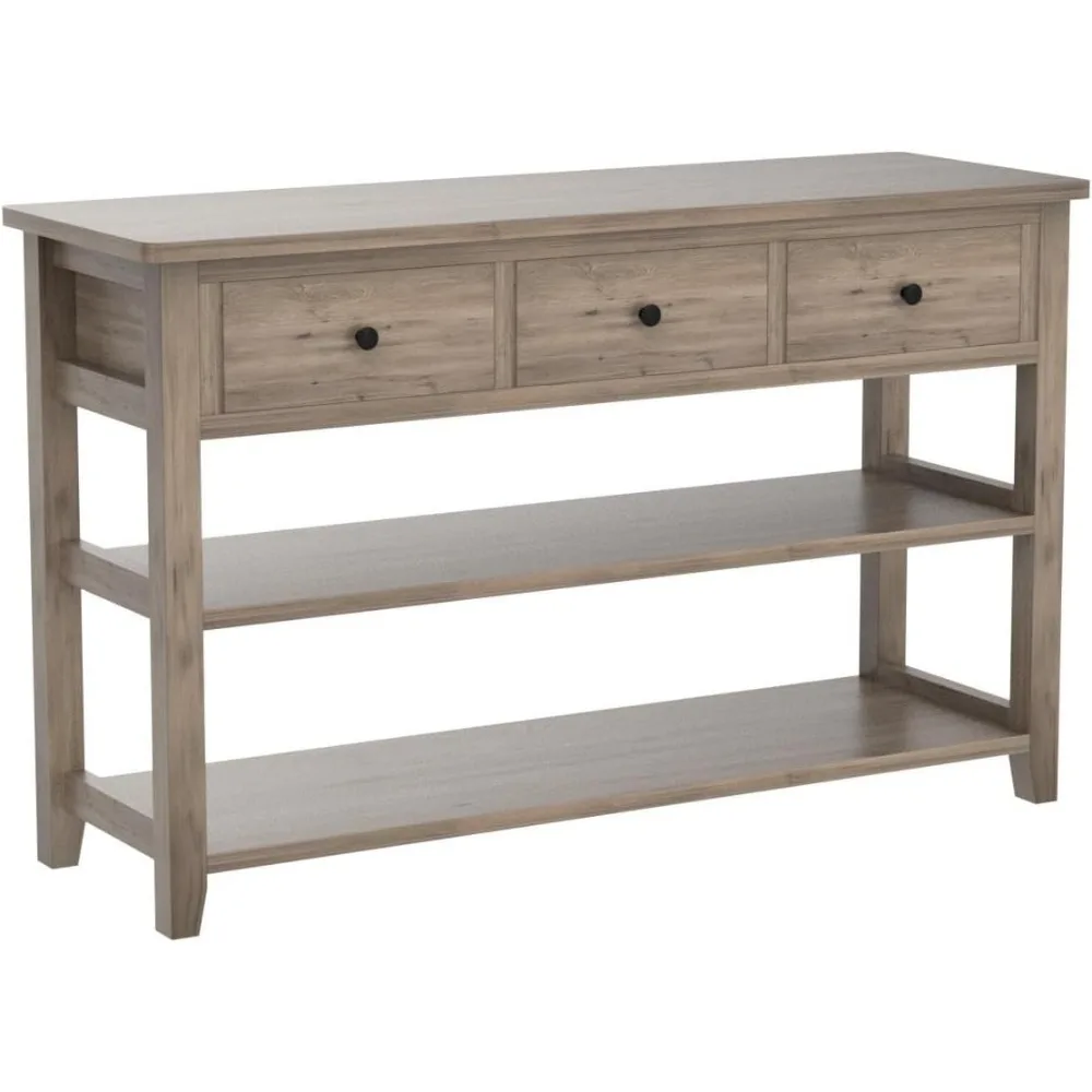 Table console d'entrée vintage à 3 tiroirs avec étagères de rangement, bureau latéral de canapé pour couloir et salon