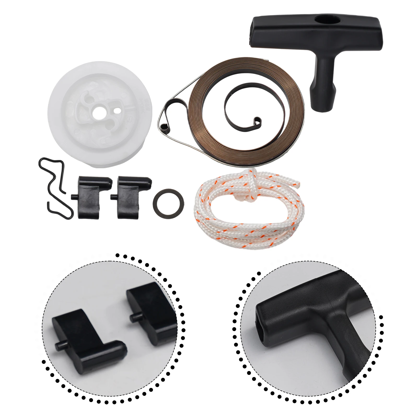 Recoil Starter Rebuild Kit  Materials Compatible Includes Starting Handle Rope Rewind Spring Pawl Pulley Washer