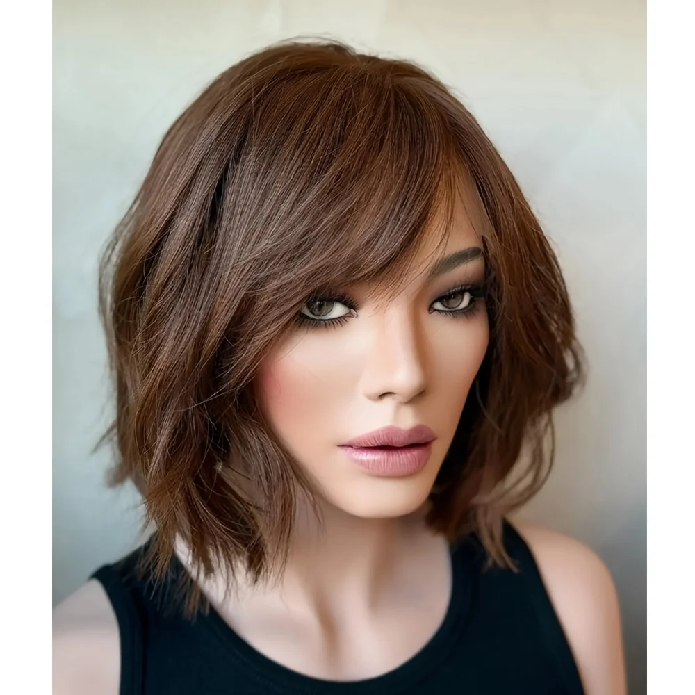 

Короткий Боб Мягкий Натуральный Коричневый Объемная Волна 5x5 Шелковая Основа Еврейский Парик Человеческих Волос Детские Волосы HD Кружева Европейские Волосы Предварительно Сорванные