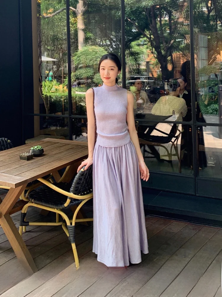 

Xu Dang Light Mist Ретро шелковая текстура воротник-стойка вязаный топ юбка с эластичной резинкой на талии комплект для джентльменов женский Fa...