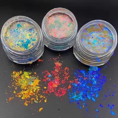 1box Ultra-Thin Fire Opal Flakes Nail Glitter Powder Holographic Manicure Sequins DIY Chrome Translucent Shiny Aurora Paillettes