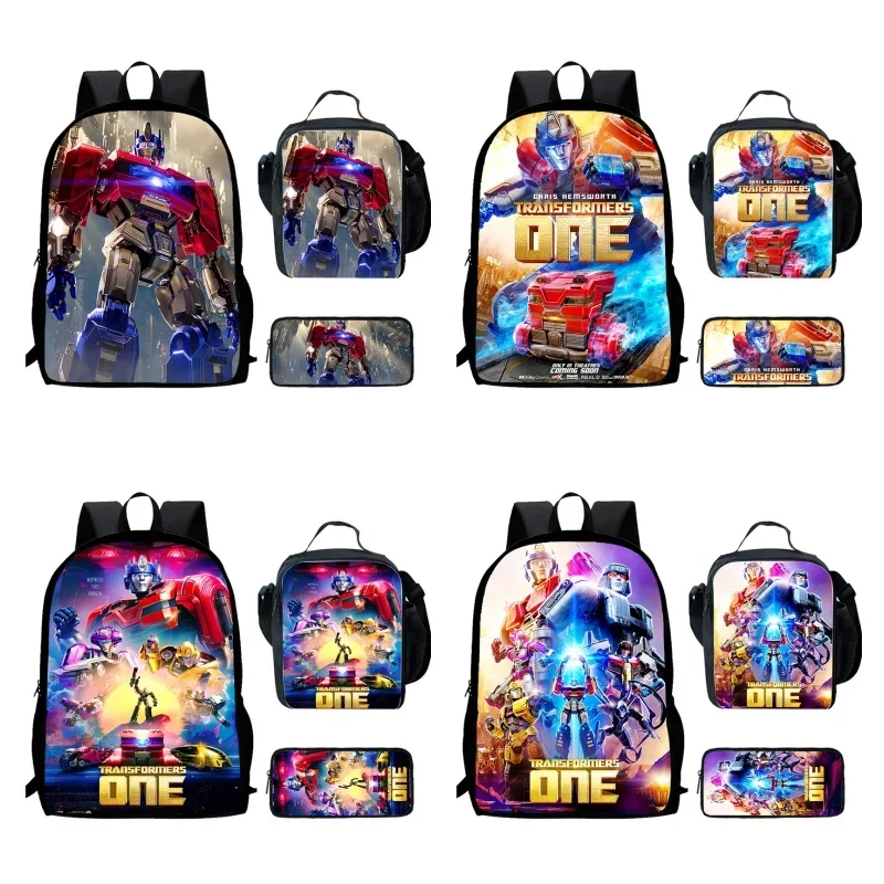 Cartoon Transformers Child School Backpack With Lunch Bags Pencil Bags For Age 4-9 ,Light Weight School Bags For Boys Girls