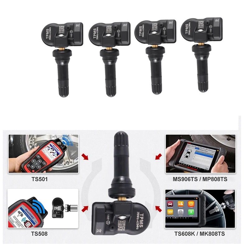 WAP01 4Pcs Programming MX Sensor TPMS Tire Pressure Monitor Sensor 315MHZ 433MHZ Universal 2 in 1 Repair Tool for-Autel Black
