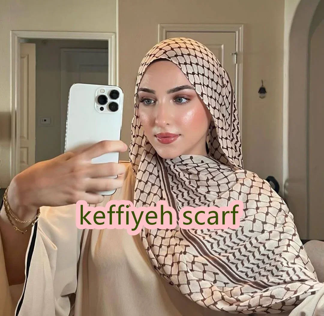 Keffiyeh Hijab Scarf Palestine Chiffon Headscarf Long Hijabs for Woman Dubai Luxury Muslim Arab Turban Shawls Islamic Clothing