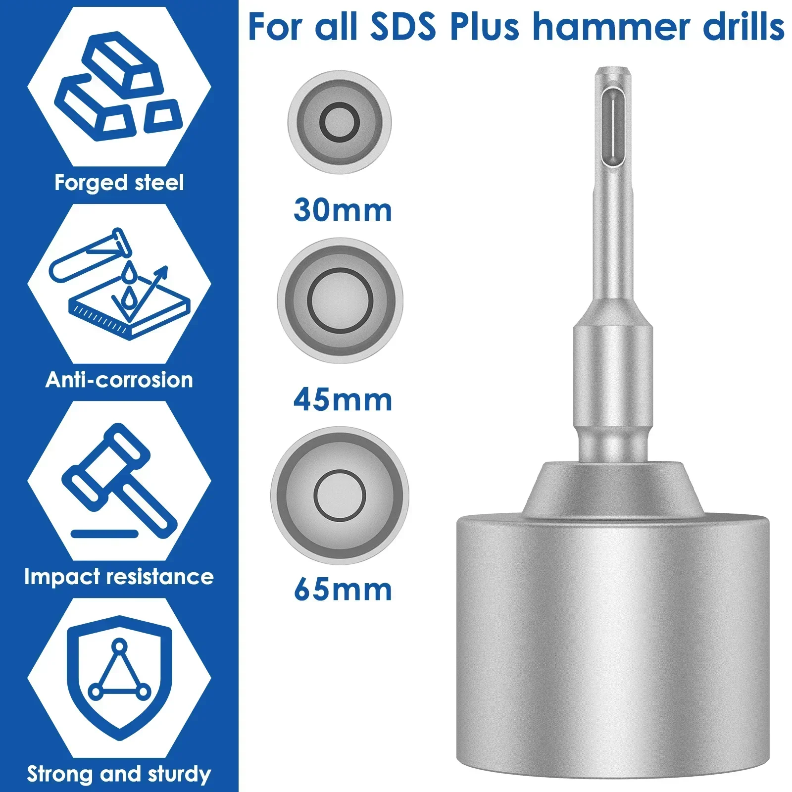 Ground Rod Driver 30/45/65mm Heavy Duty SDS-Plus T Post Ground Rod Driver Tool Forged Steel Drill Bit Driver Durable Hammer