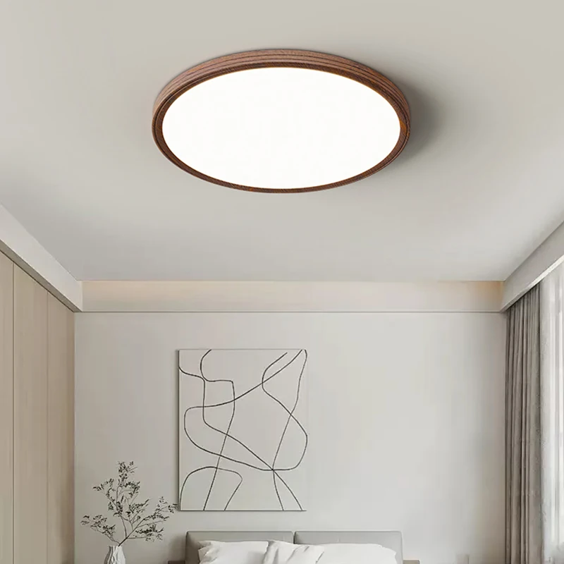 Ultra-thin Living Room Lamp Medieval Style Ceiling Lamp Minimalist Wabi-sabi Style Japanese Walnut Color Bedroom Lamp