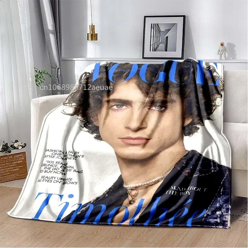 Timothée Chalamet Poster Printed Sofa Flannel Blanket Magazine Cover Lightweight Warm Blanket Bed Office Throw Blanket