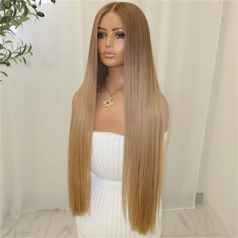 Woman Wigs Ombre Creamy Caramel Blonde HD Lace Front Wig High Quality Synthetic Wig 30 Inch Soft Long Straight Wig Party Daily