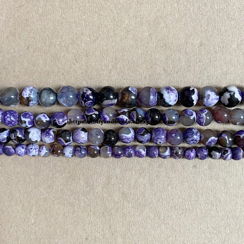 Natural Stone New Smooth Purple Fire Agate Round Loose Beads 4 6 8 10 12MM Pick Size for Jewelry Making DIY