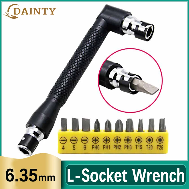 Mini Double-ended L-Socket Wrench 6.35mm 90° Right Angle Screwdriver Driver Bit Handle Utility Tool Set