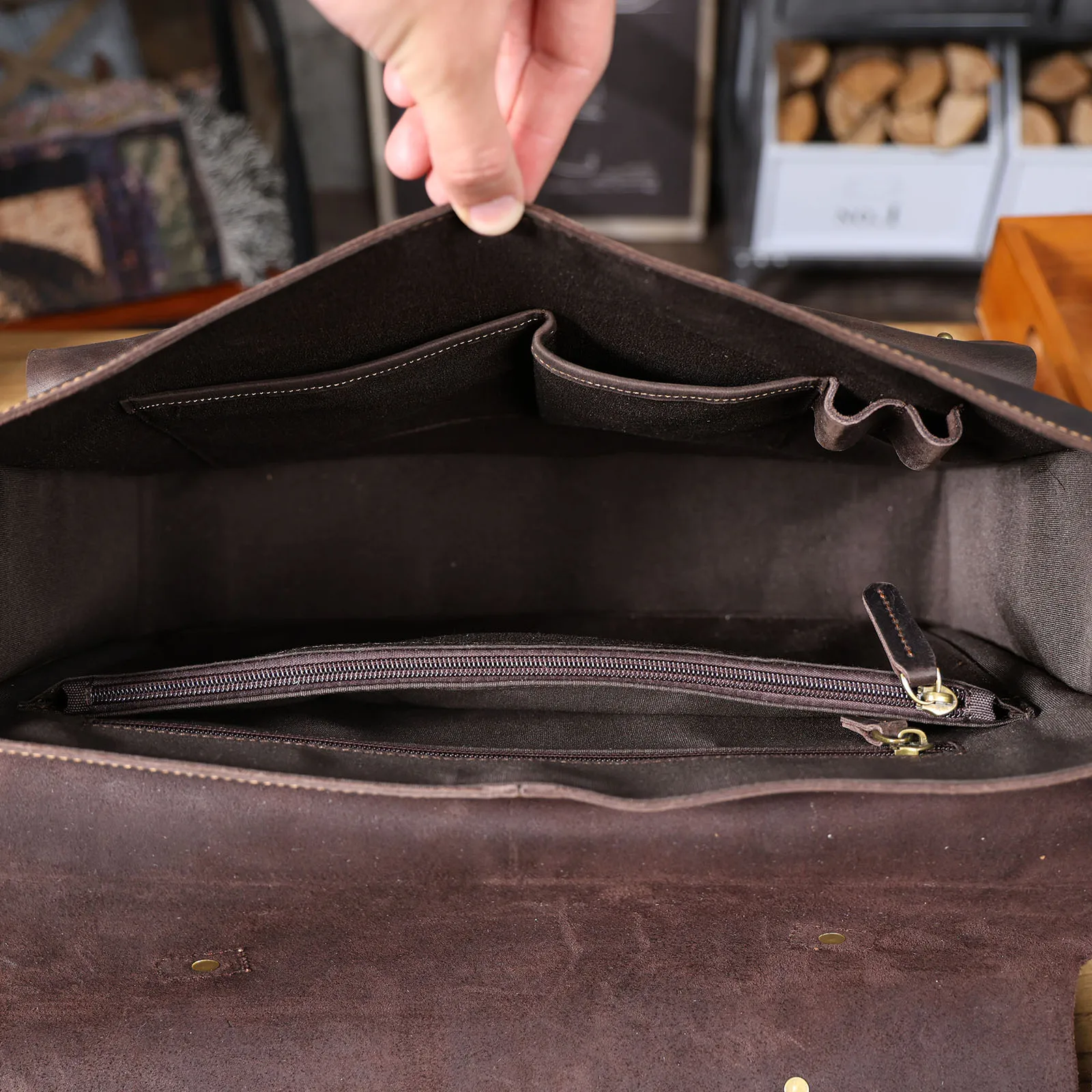 S.WORKER Vintage Echtleder Herren-Aktentasche 16" Laptop-Tasche Crazy Horse Leder Messenger-Handtasche Rindsleder Geschenkidee für Männer – Detail 20