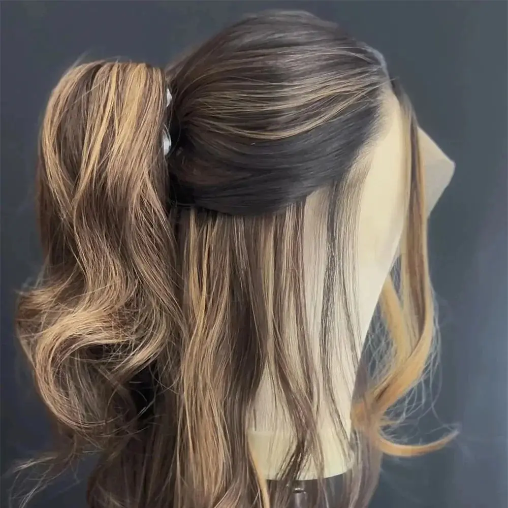 

Бесклеевой парик из натуральных европейских волос, 26 дюймов, мягкий, длинный, с коричневыми прядями, волнистый, 5x5, на шелковой основе, с HD-кружевом, с эффектом натуральной линии роста волос, с детской прядью, без клея