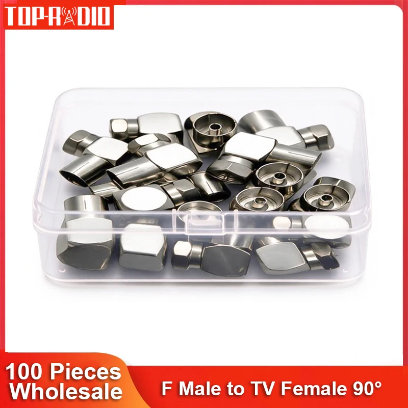 100-Pack Wholesale Pure Brass F Type Male to TV PAL Female Right Angle Wall Adapter for Cable TV Tuners