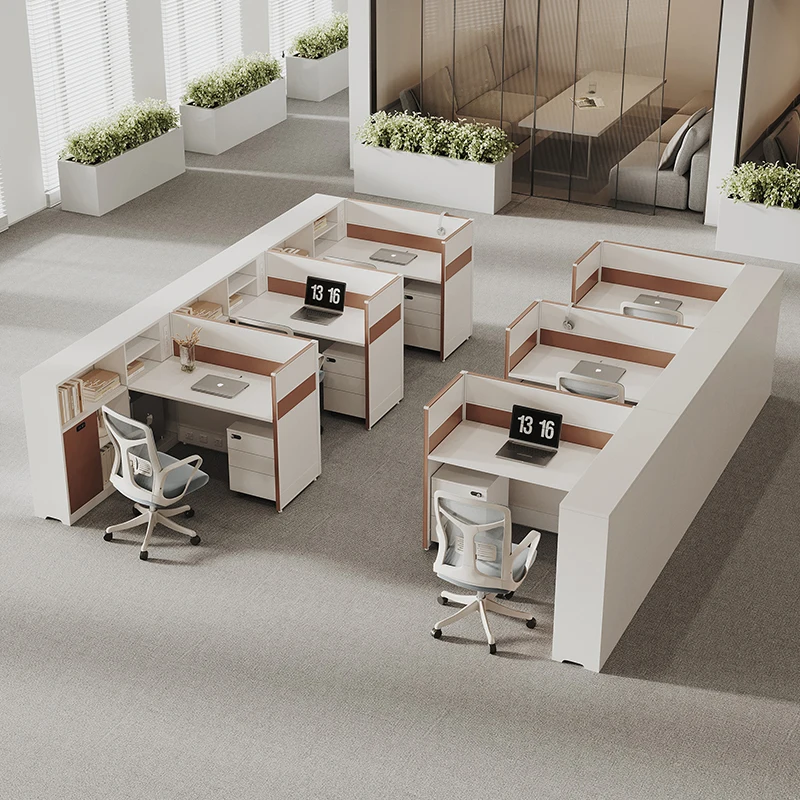 *Modern Office Employee Work Station Cross-Shape Staff Card Seat Four Double Financial Screen Desk Chair Set