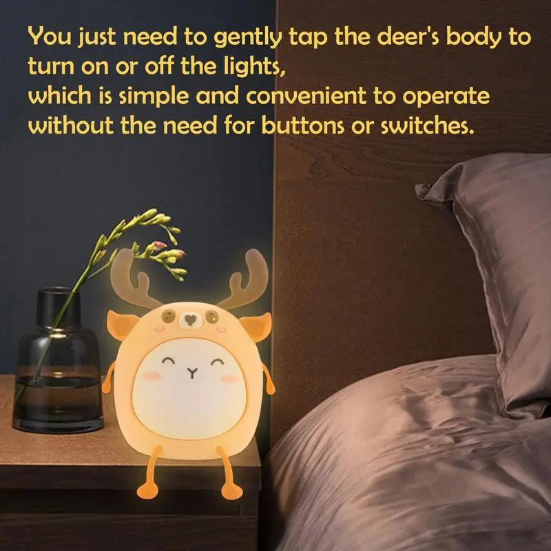 

Kids Silicone Nightlight 4 Color Changing Decorative Nursery Elk Night Lamp LED Silicone Touch Nightlight For Bedroom College