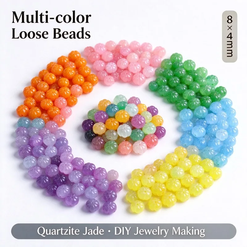 100Pcs Natural Quartzite Jade Pumpkin Beads 8*4mm Multi-color Loose Stone Beads DIY Bracelet Necklace Jewelry Beads Accessories