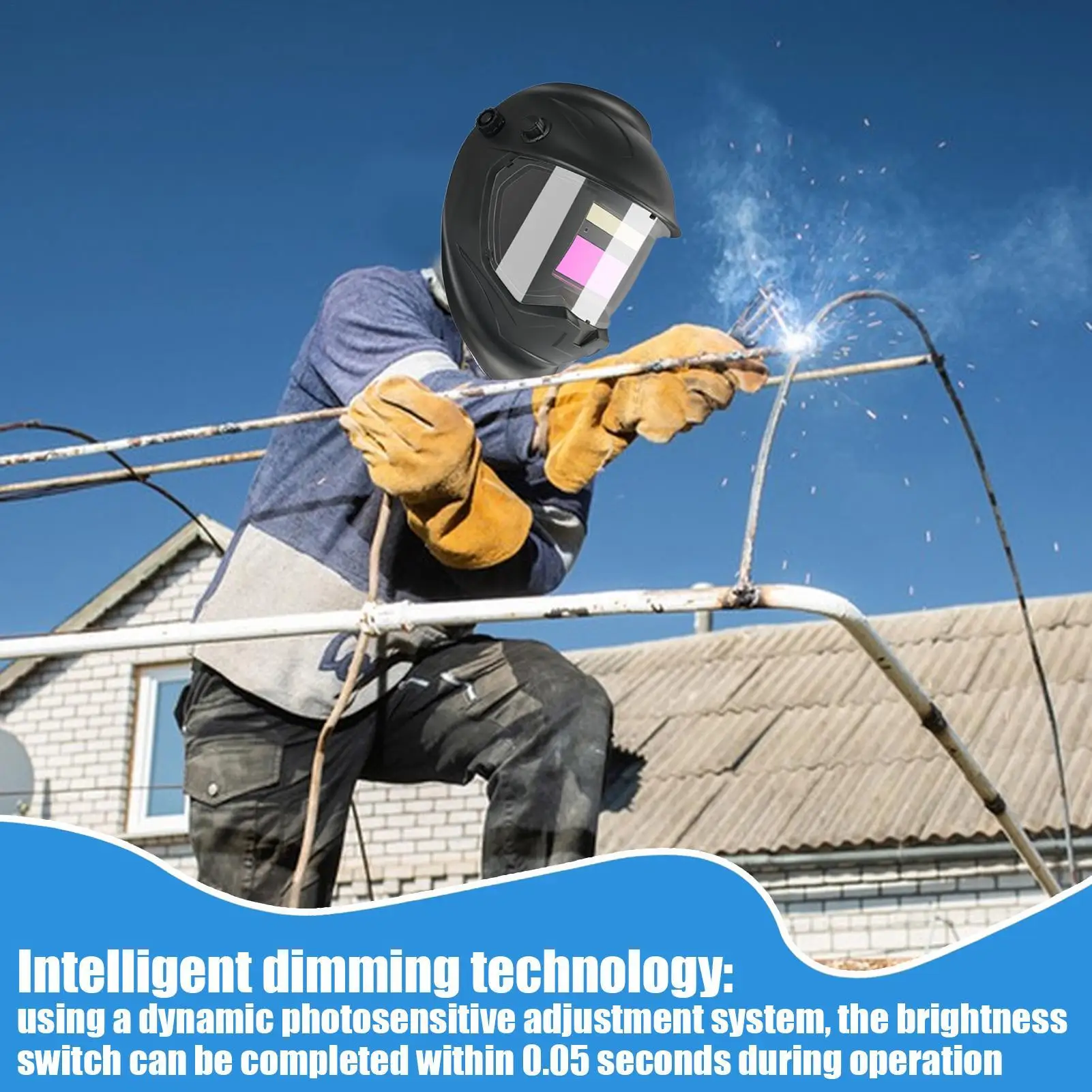 

Welding Helmet Solar Powered Welding Face Cover Anti-Glare Wide Shade Adjustable Face Protector Headgear For Metal Fabrication