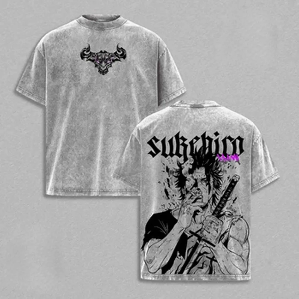 Camiseta estampada Yami Sukehiro, camiseta de anime Black Clover para hombre, ropa de manga corta, camiseta de algodón extragrande, camiseta lavada para hombre