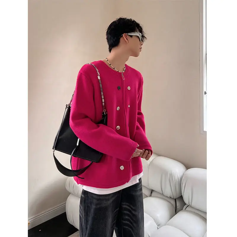 Autumn and Winter High Quality Niche Design New Button Knitted Sweater Cardigan Men Thick Loose Couple Sweater Cardigan Coat